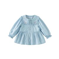戴维贝拉（DAVE＆BELLA）女童牛仔衬衫长袖儿童上衣宝宝衣服小童衬衣春季童装 牛仔蓝 140cm