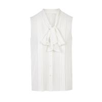 朗姿法式雪纺设计感小众气质无袖上衣衬衣女夏季白衬衫 本白色 M