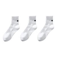 宝盖丁白袜潮中筒袜吸汗休闲百搭春夏季短筒袜街头袜ins风纯色字母棉袜 白色 白色 白色 3双 均码
