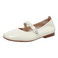 Bata浅口单鞋女牛皮通勤软底玛丽珍鞋AFZ18AQ3 米白 34