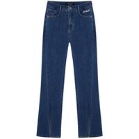 Teenie Weenie小熊女装简约休闲春季时尚高腰喇叭牛仔裤修身微喇裤 深蓝色 L (170)