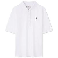 TOMMY HILFIGER【柔顺双面布】夏季女纯棉撞色门襟五粒扣短袖T恤POLO41886 白色YCF XL