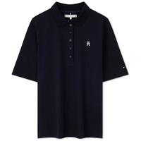 TOMMY HILFIGER【柔顺双面布】夏季女纯棉撞色门襟五粒扣短袖T恤POLO41886 藏青色DW5 S