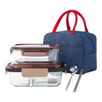 泰福高（TAFUCO）玻璃冰箱保鲜盒高硼硅饭盒微波炉带餐具2个装 T7711 【配包+餐具】 2件套 1.68L