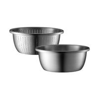 泰福高（TAFUCO）304不锈钢盆加厚洗菜盆和面盆米筛实盆孔盆组合2件套24cm T5184 【304不锈钢】24cm实盆+孔盆