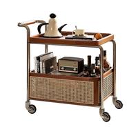 蔓斯菲尔中古风小推车复古家用客厅可移动藤移动边几零食置物架沙发茶几 【北美FAS级橡木】黑色小推车