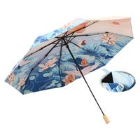 天堂伞黑胶防晒遮阳伞双层太阳伞三折轻巧便携折叠晴雨两用伞男女 双层伞布-渔