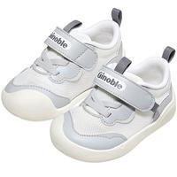 基诺浦25夏季透气婴儿学步鞋网面8-18个月宝宝男女童机能鞋GB2451/2449 浅灰/白色 18 110mm 适合脚长106-115mm