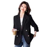 宽松正装通勤长袖小西装外套女春季新双排扣开叉气质休闲西服上衣