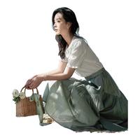 茵曼（INMAN）半身裙女夏季休闲百搭蓬蓬裙18322|205 墨绿色 M