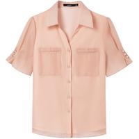 衣香丽影粉色衬衫女夏季高级洋气法式欧根纱上衣 玫瑰粉 S