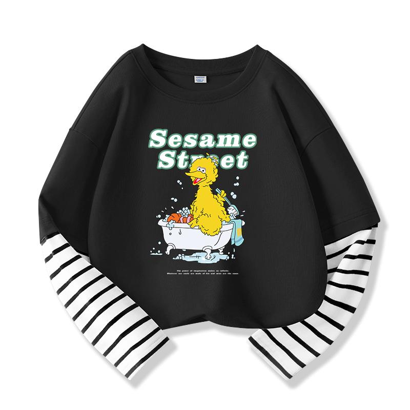 SESAME STREET男童长袖t恤纯棉中大童装秋季洋气薄款上衣儿童卡通打底衫