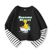 SESAME STREET男童长袖t恤纯棉中大童装秋季洋气薄款上衣儿童卡通打底衫