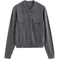 初语老钱风复古小金扣时髦毛衣女2025年春季POLO针织衫上衣 花灰色 S