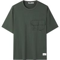 七匹狼【耐穿耐磨】短袖T恤男夏纯棉户外运动休闲短t上衣男 203(军绿) 180/100A