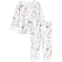 H&M童装男婴套装春季可爱动物印花棉质长袖睡衣睡裤1143149 白色/动物 66 66/44