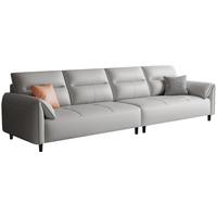 徽月（no）沙发客厅现代简约直排三人位大小户型意式极简皮艺沙发 浅灰色308款 三人位(2.0米长)直排沙发+脚踏