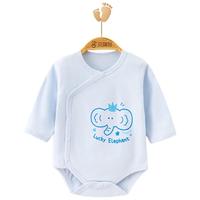 贝瑞加(Babyprints)婴儿连体衣男女宝宝长袖包屁衣四季家居睡衣护肚三角哈衣 蓝象73 蓝色大象(1件装)纯棉四季款 73cm