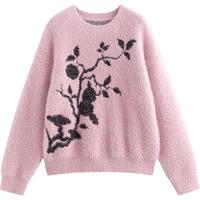 初语柿柿如意柿子提花毛衣女秋冬2024仿貂毛针织衫奶糯上衣 樱粉色1-21 M