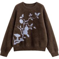 初语柿柿如意柿子提花毛衣女秋冬2024仿貂毛针织衫奶糯上衣 咖色1-21 M