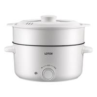 LOTOR电煮锅多功能电炒锅家用一体宿舍小电锅多用途电蒸锅煮面泡面 3L 白色不沾蒸笼款