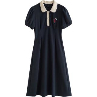 初语 连衣裙 POLO裙学院风裙子 藏青色 XL