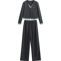 【通勤慵懒套装】25唯品春款拼接假两件上衣休闲裤舒适两件套女