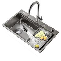 日丰飞雨瀑布厨房水槽大单槽304不锈钢纳米多功能洗碗槽洗菜盆一体盆