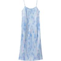 茵曼2025夏季女装法式吊带印花压褶连衣裙子女士高级长裙 湖蓝色 XL