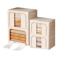 家の物语（KATEI STORY）日本衣服收纳箱特大号衣柜换季衣物整理棉麻折叠布艺装百纳箱 抗菌衣服收纳盒 45*34*18cm 【1个装】 羽绒服收纳袋大号灰色