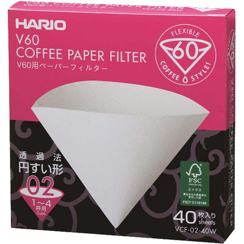 HARIO 咖啡滤纸V60系列滴漏式过滤纸袋原木漂白手冲滤纸日本 1-4人份盒装漂白40枚