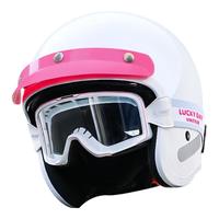 LS2复古头盔摩托车骑行头盔四分之三盔男巡航美式四季盔of599 闪光白配粉色帽檐 L (55-56头围）