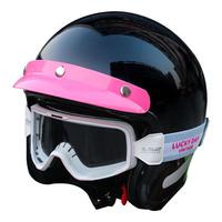 LS2复古头盔摩托车骑行头盔四分之三盔男巡航美式四季盔of599 亮黑配粉色帽檐 4XL(63-64头围）