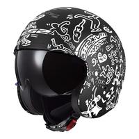 LS2复古头盔摩托车骑行头盔四分之三盔男巡航美式四季盔of599 哑黑/白部落 2XL (59-60头围)