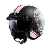 LS2复古头盔摩托车骑行头盔四分之三盔男巡航美式四季盔of599 哑黑/白火花塞 2XL (59-60头围)