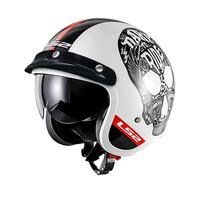 LS2复古头盔摩托车骑行头盔四分之三盔男巡航美式四季盔of599 特白/黑火花塞 4XL(63-64头围）