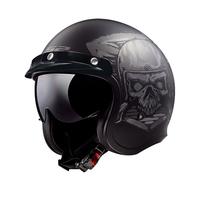 LS2复古头盔摩托车骑行头盔四分之三盔男巡航美式四季盔of599 哑黑/骷髅骑士 2XL (59-60头围)