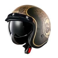 LS2复古头盔摩托车骑行头盔四分之三盔男巡航美式四季盔of599 哑黑棕褐怀旧(四色) L (55-56头围）