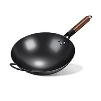 梦创 无涂层不沾 铁锅炒锅 圆底有耳（单锅+锅盖） 34cm