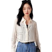 帕罗（PALUOPO）真丝长袖衬衫女 16姆米双绉春夏100%桑蚕丝印花衬衣 文艺衣服 米色 2XL (175/96A)