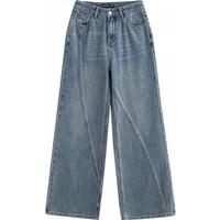 初语解构分割牛仔裤女2025年春季复古水洗宽松休闲阔腿裤子 牛仔蓝 28