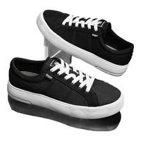 KAPPA卡帕背靠背男鞋板鞋透气网面帆布鞋休闲轻便软底小白鞋子 黑色 43