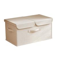 邦尼美家天山棉麻带盖衣柜收纳盒衣服裤子大容量双层整理盒 米色 大号