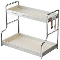 百年正和厨房置物架调料架台面调料盒调味品瓶罐佐料储物收纳架三层30cm 【奶白色】三层30cm+挂钩