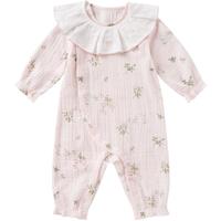 全棉时代2024春婴儿绉布连体服 天鹅花园粉 90cm