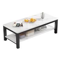 修乐（XIULE）茶几客厅家用茶桌钢化玻璃茶台仿岩板大理石茶几轻奢感小桌子 【加粗钢架】白纹理+黑架100cm