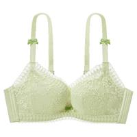 都市丽人文胸无钢圈聚拢中薄款透气小花心蕾丝胸罩内衣女2B32C6 奶油绿 34/75B