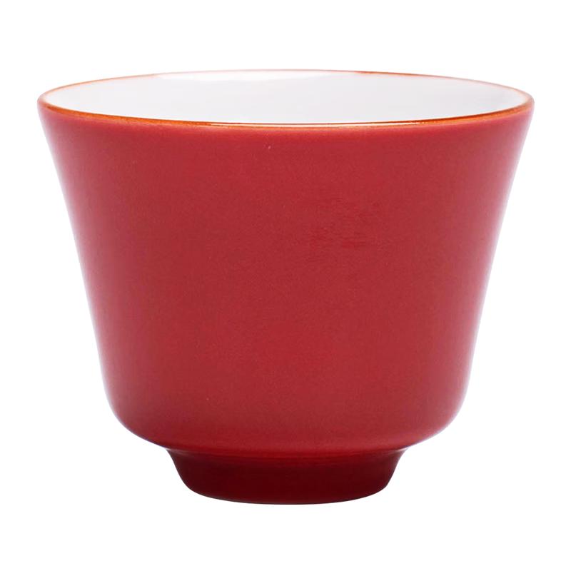 不单典雅胭脂红色功夫茶杯小茶碗品茗杯陶瓷功夫茶杯主人杯个人喝茶杯logo 中斗笠内白