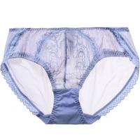 夏娃秘语内裤女纯棉档里布轻薄透气舒适亲肤中腰性感蕾丝女士三角内裤 蓝色(E027) L