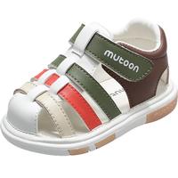 牧童婴儿凉鞋女步前鞋叫叫鞋夏季软底男童包头皮凉鞋 番茄绿  19  19 内长14.0cm/适合脚长13.7cm